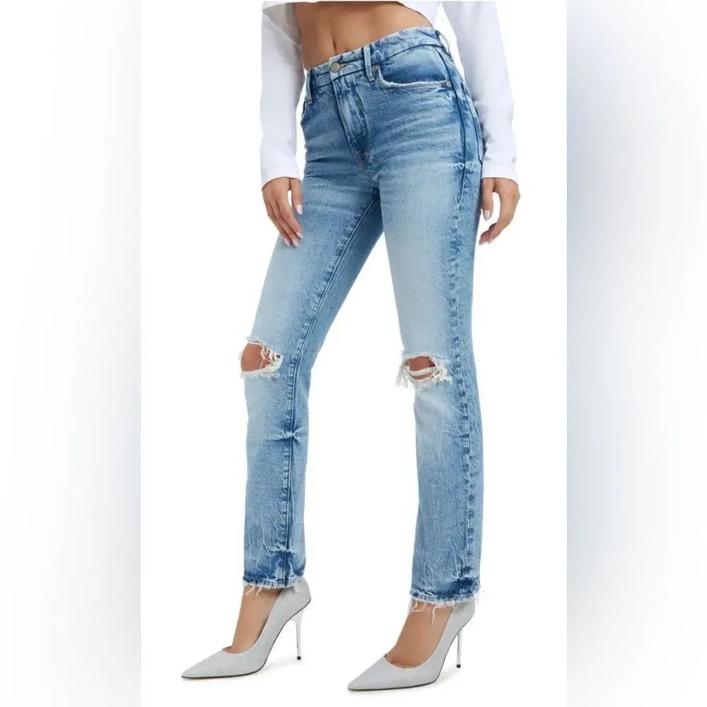 VERVET Jeanne Light Blue Distressed High-Rise stretch slim straight; size 28
